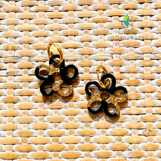 Twilight ~ Bloom Outline | Black & gold handmade resin earrings