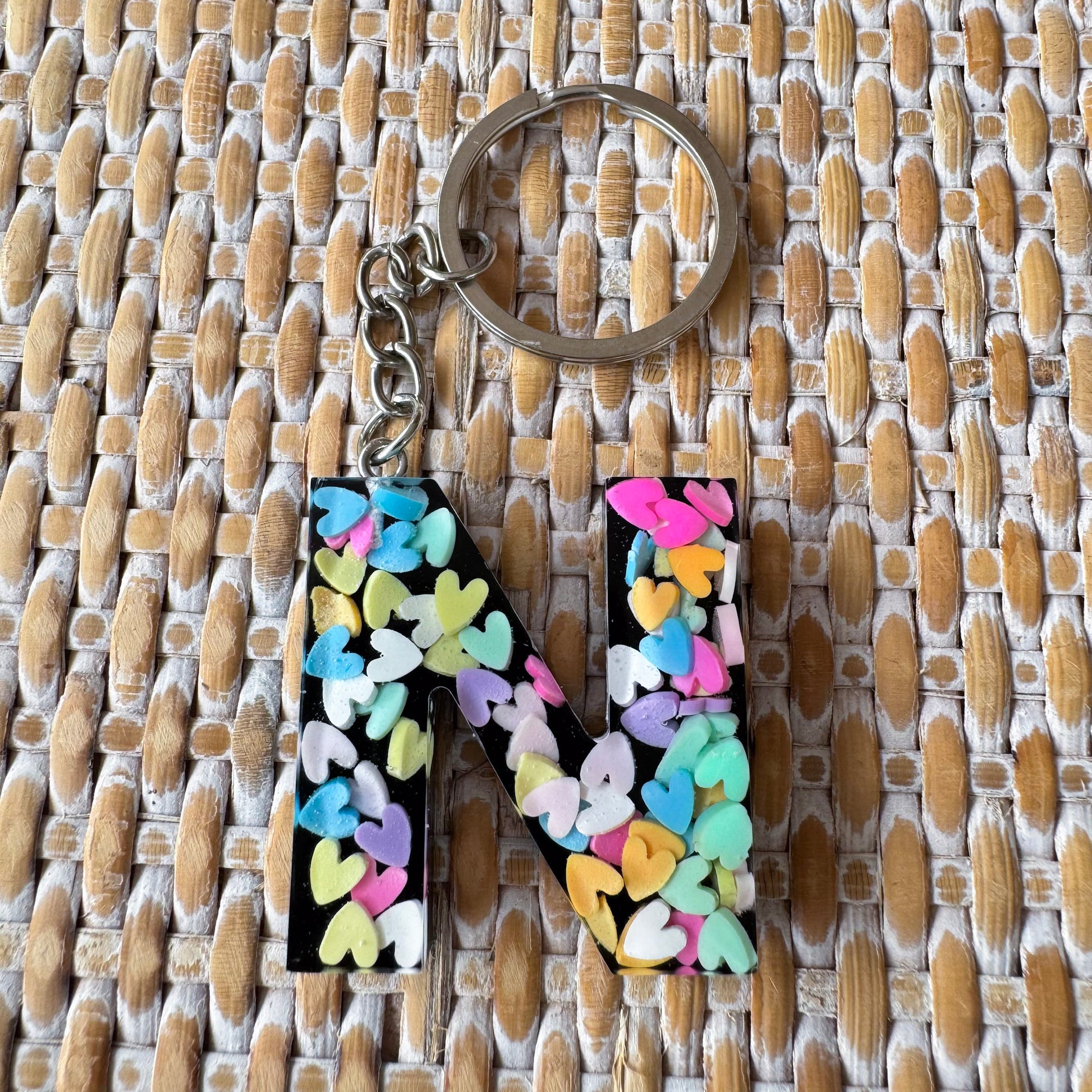 Confetti Hearts | A-Z Handmade Resin Keyring - LooniKrafts