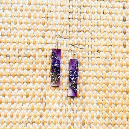 Heather ~ Narrow Drops | Long purple handmade resin earrings - LooniKrafts