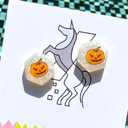 Pumpkin Witch ~ studs | Handmade halloween resin earrings