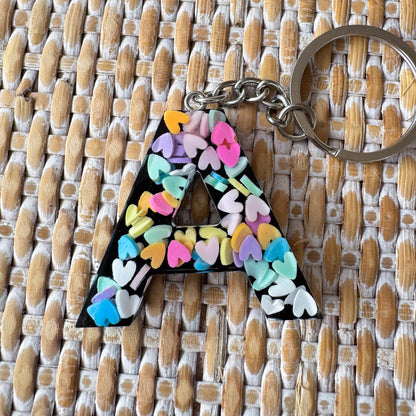 Confetti Hearts | A-Z Handmade Resin Keyring - LooniKrafts