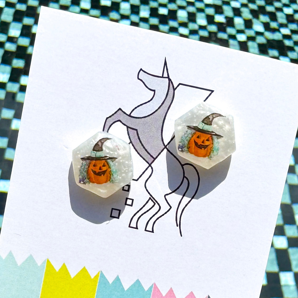 Pumpkin Witch ~ studs | Handmade halloween resin earrings