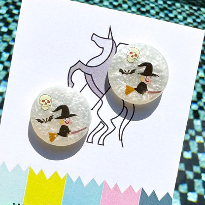 Witch ~ Disks | Handmade halloween resin earrings