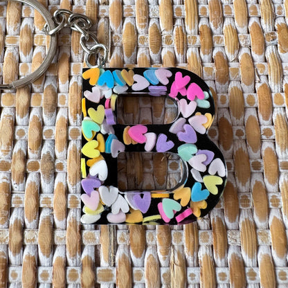 Confetti Hearts | A-Z Handmade Resin Keyring - LooniKrafts