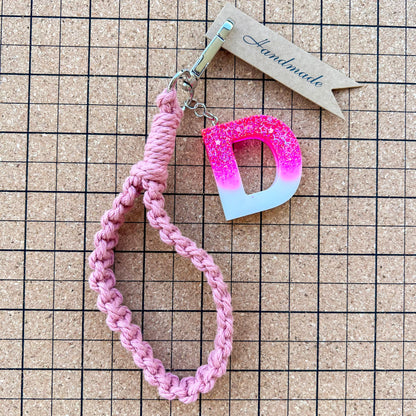 Macrame wristlet keychain with resin alphabet | handmade & customisable - LooniKrafts