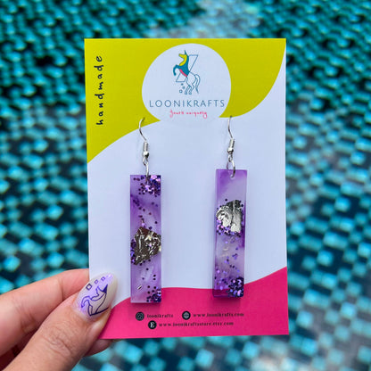 Heather ~ Narrow Drops | Long purple handmade resin earrings - LooniKrafts