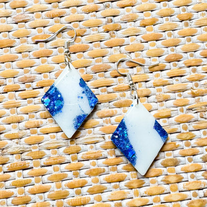 Santoria ~ Shards | Pearl white & blue handmade resin earrings - LooniKrafts