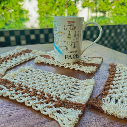 Bohemian Chic Handwoven Macrame Mug Rugs | Set of 4