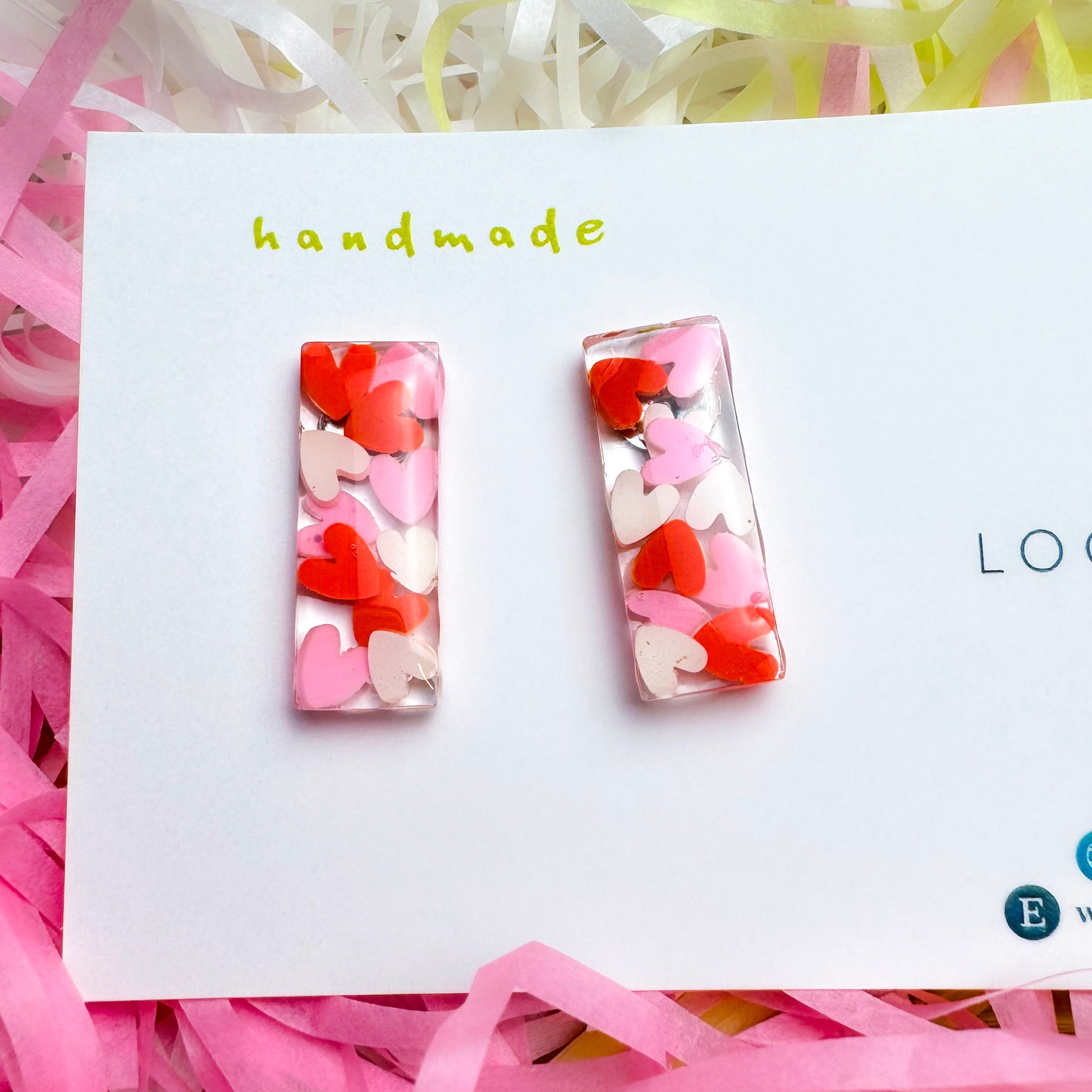 Sweetheart ~ Brick studs | Love heart handmade resin earrings - LooniKrafts