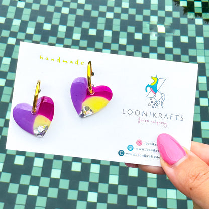 Everlee ~ Lovella Hoops | Purple heart handmade resin earrings