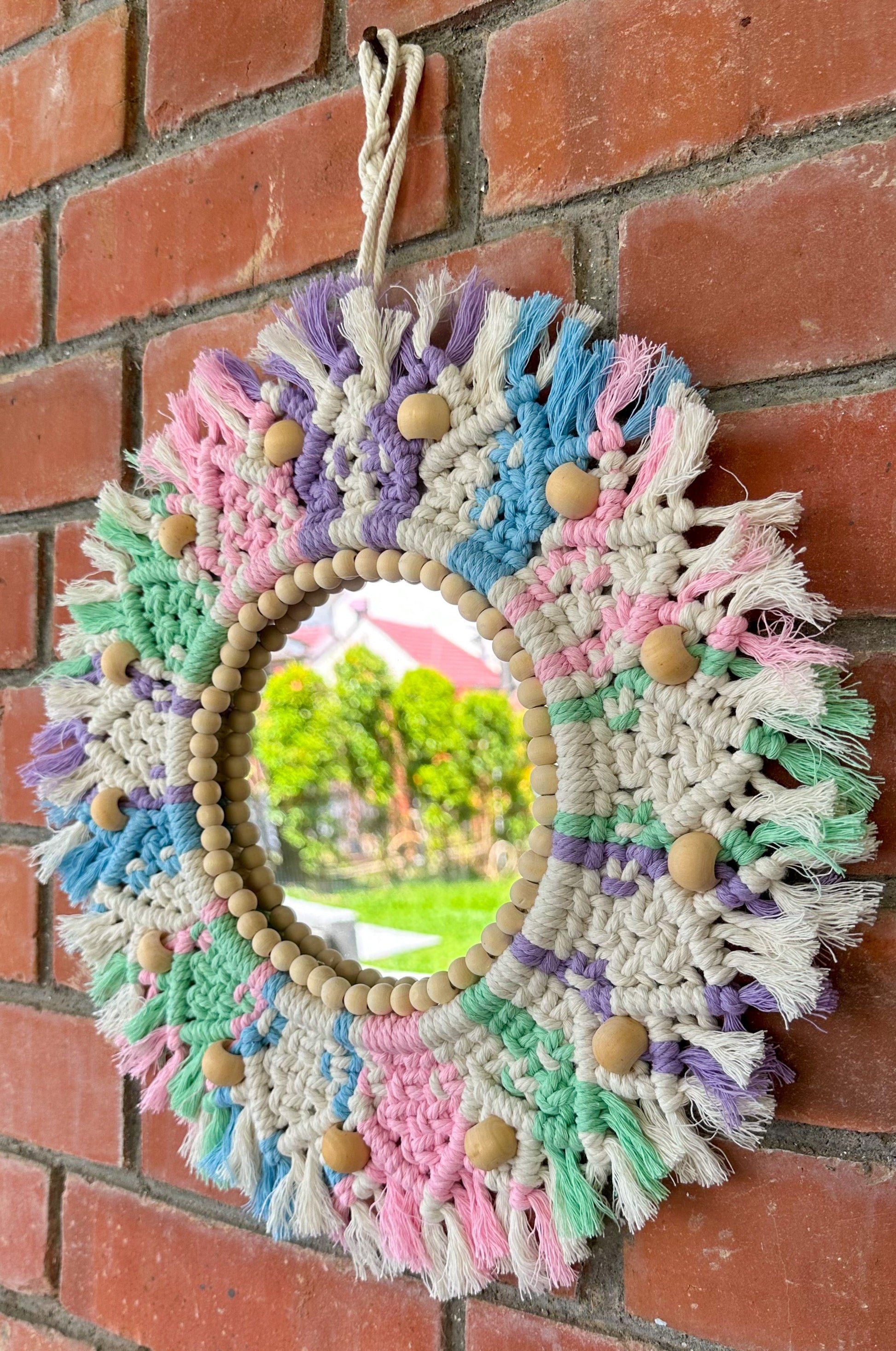 Pastel macrame mirror - LooniKrafts