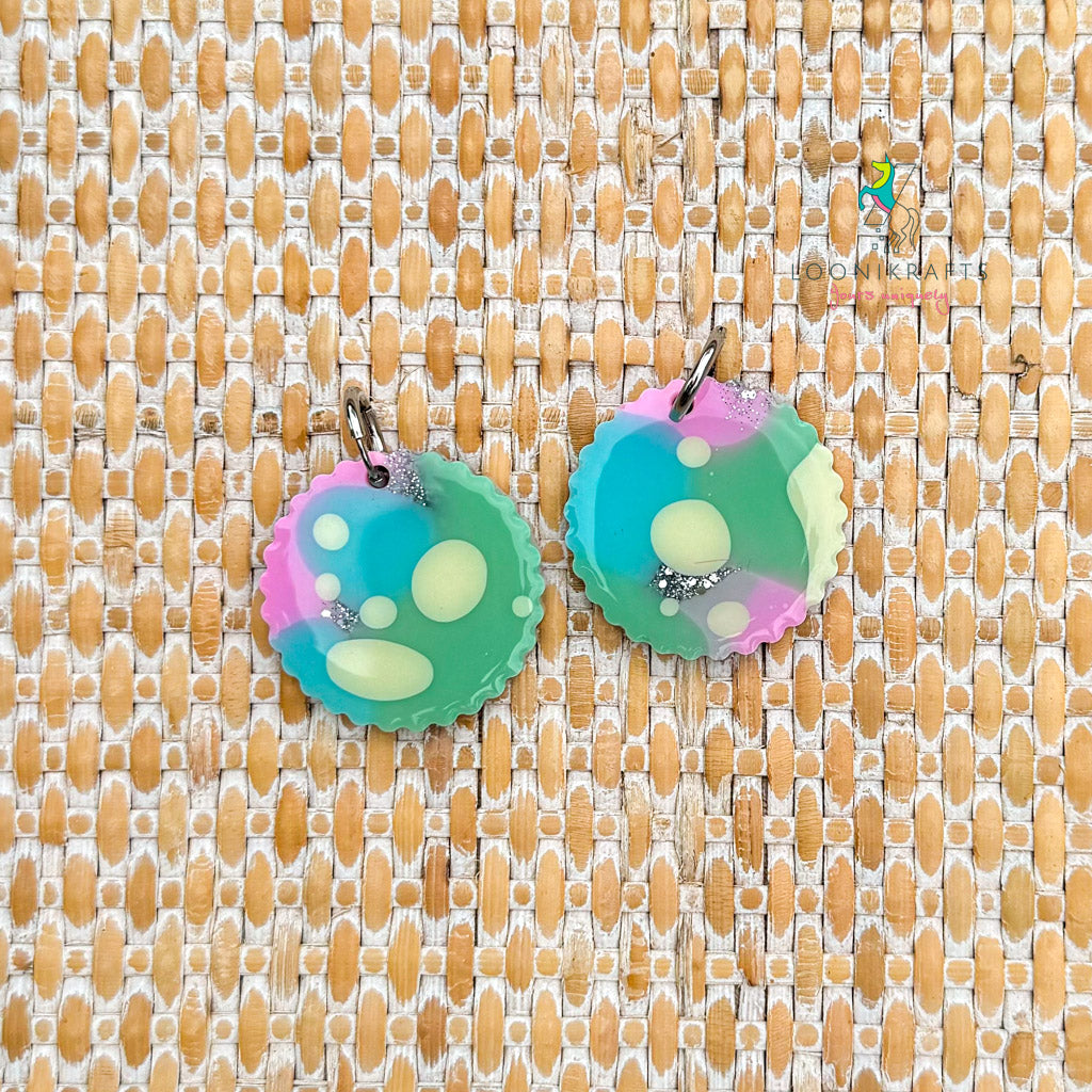 DRZ ~ Badge | Colourful handmade resin earrings