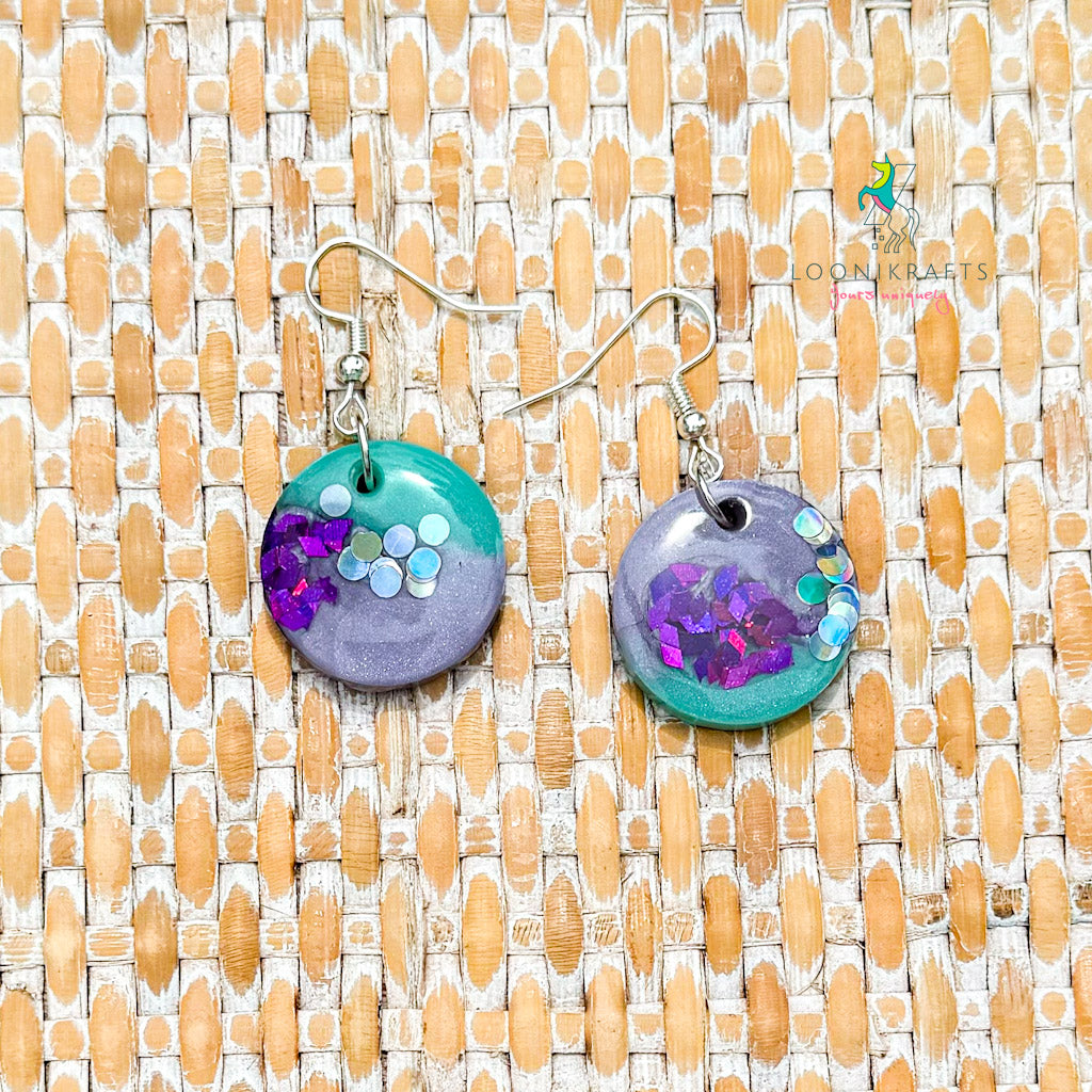 Ariel's Glow ~  Round | Mermaid handmade resin earrings