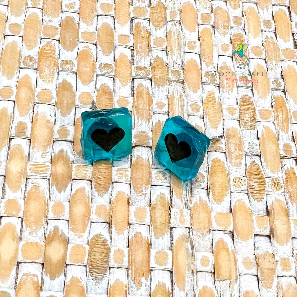 Heart Studs | Transculent blue handmade resin earrings