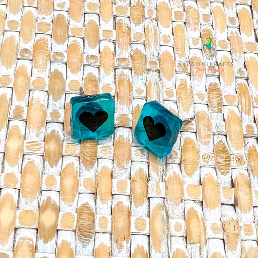 Heart Studs | Transculent blue handmade resin earrings