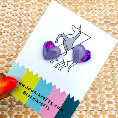 Ariel's Glow ~ Small studs | Turquoise & purple handmade resin earrings