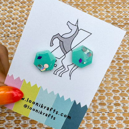 Ariel's Glow ~ Small studs | Turquoise & purple handmade resin earrings