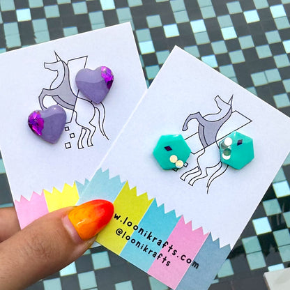 Ariel's Glow ~ Small studs | Turquoise & purple handmade resin earrings