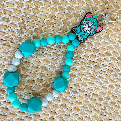 Puppy Turquoise silicone beads wristlet keychain | handmade