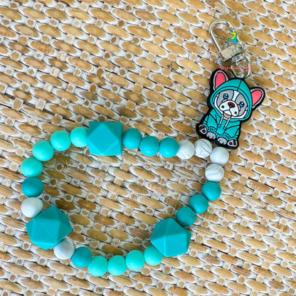 Puppy Turquoise silicone beads wristlet keychain | handmade