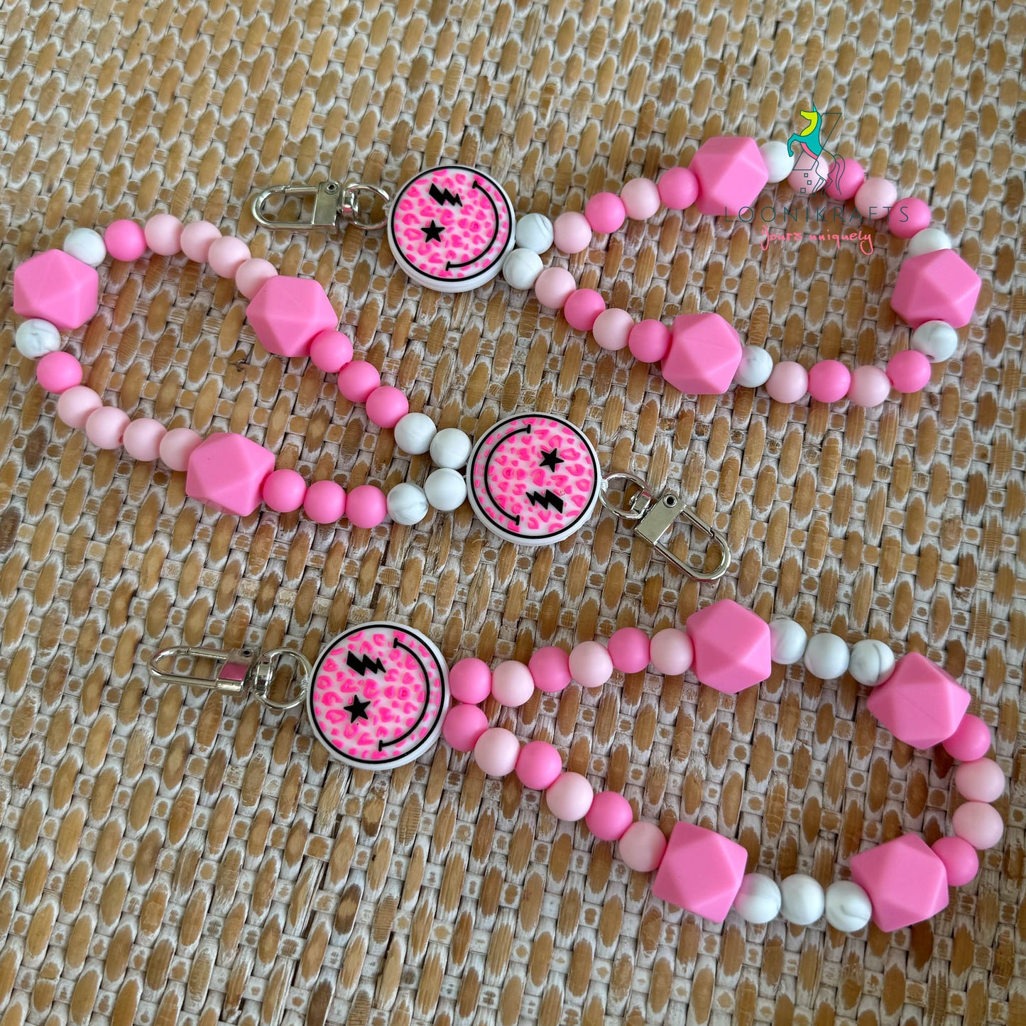 Smile Pink silicone beads wristlet keychain | handmade