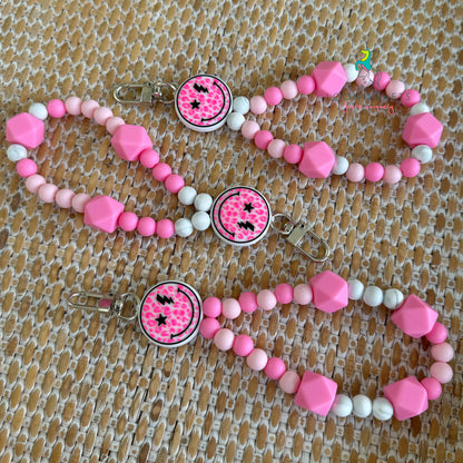 Smile Pink silicone beads wristlet keychain | handmade