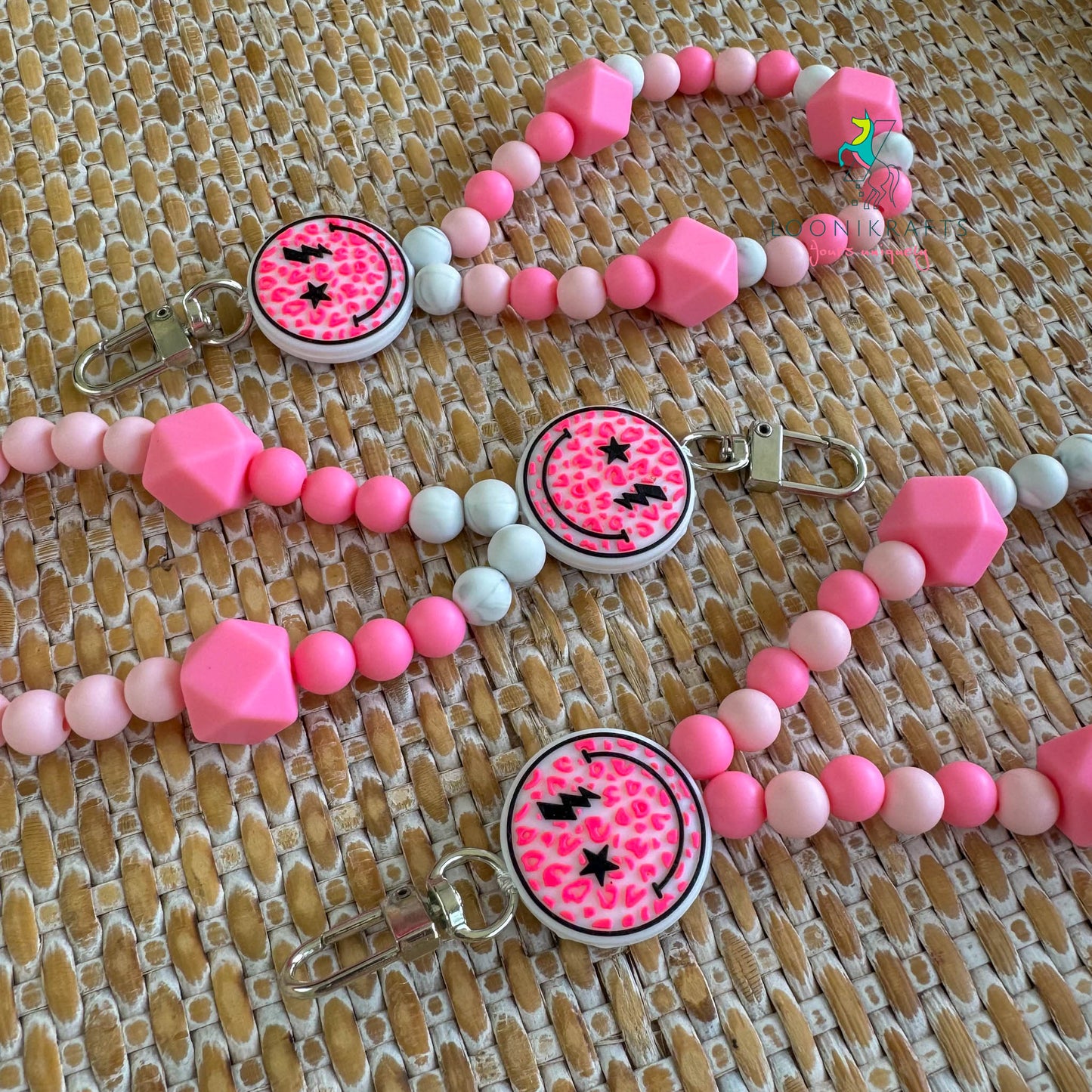 Smile Pink silicone beads wristlet keychain | handmade