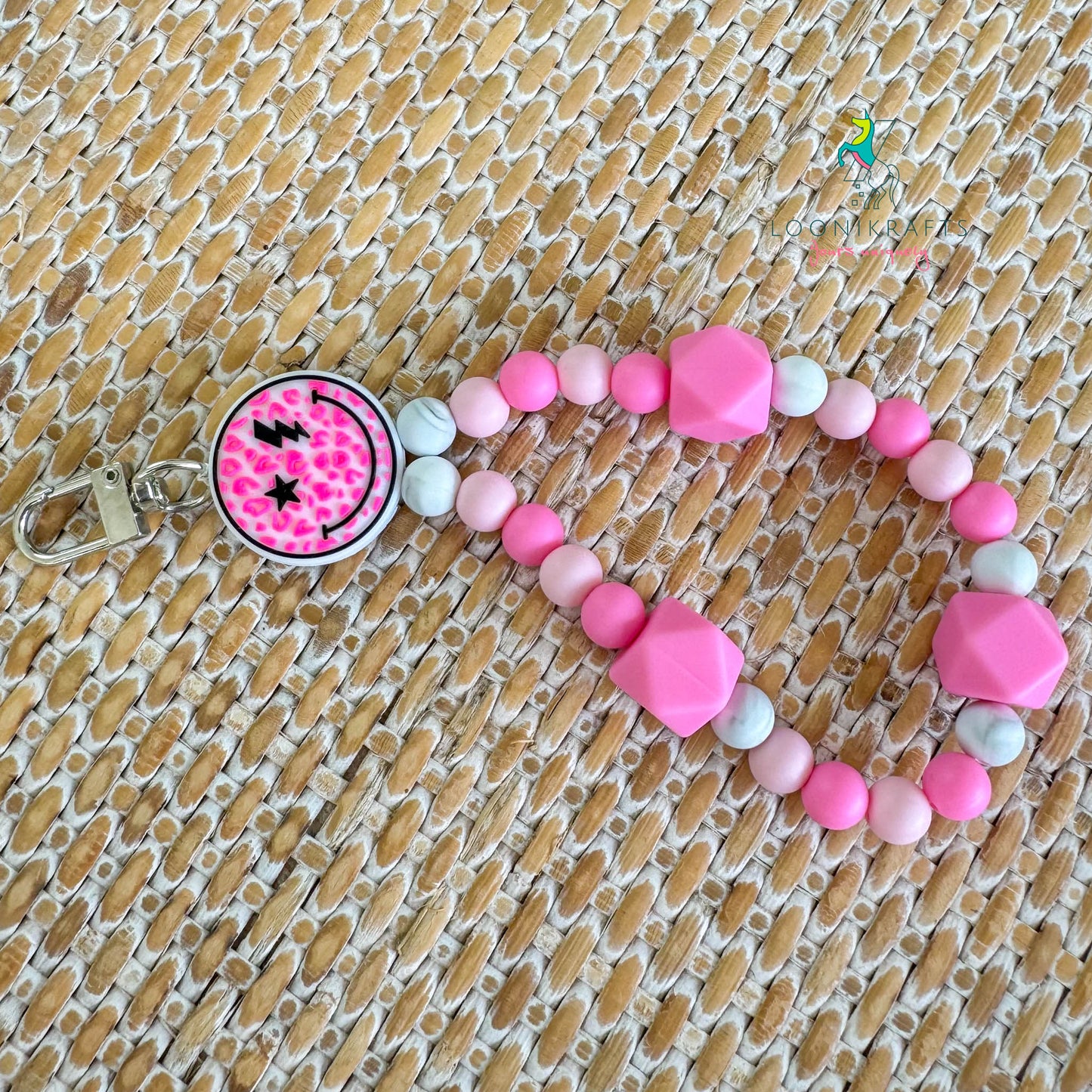 Smile Pink silicone beads wristlet keychain | handmade