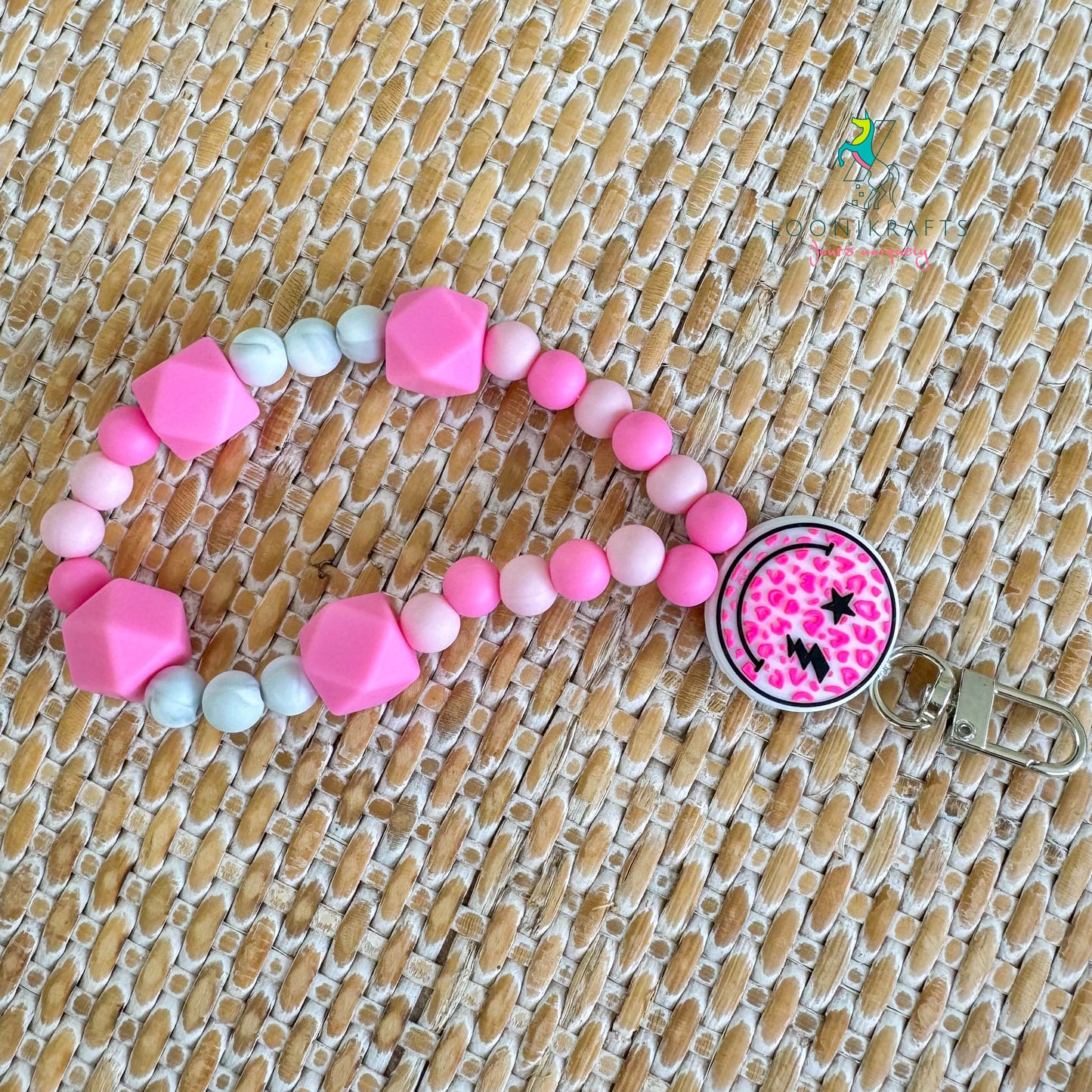 Smile Pink silicone beads wristlet keychain | handmade