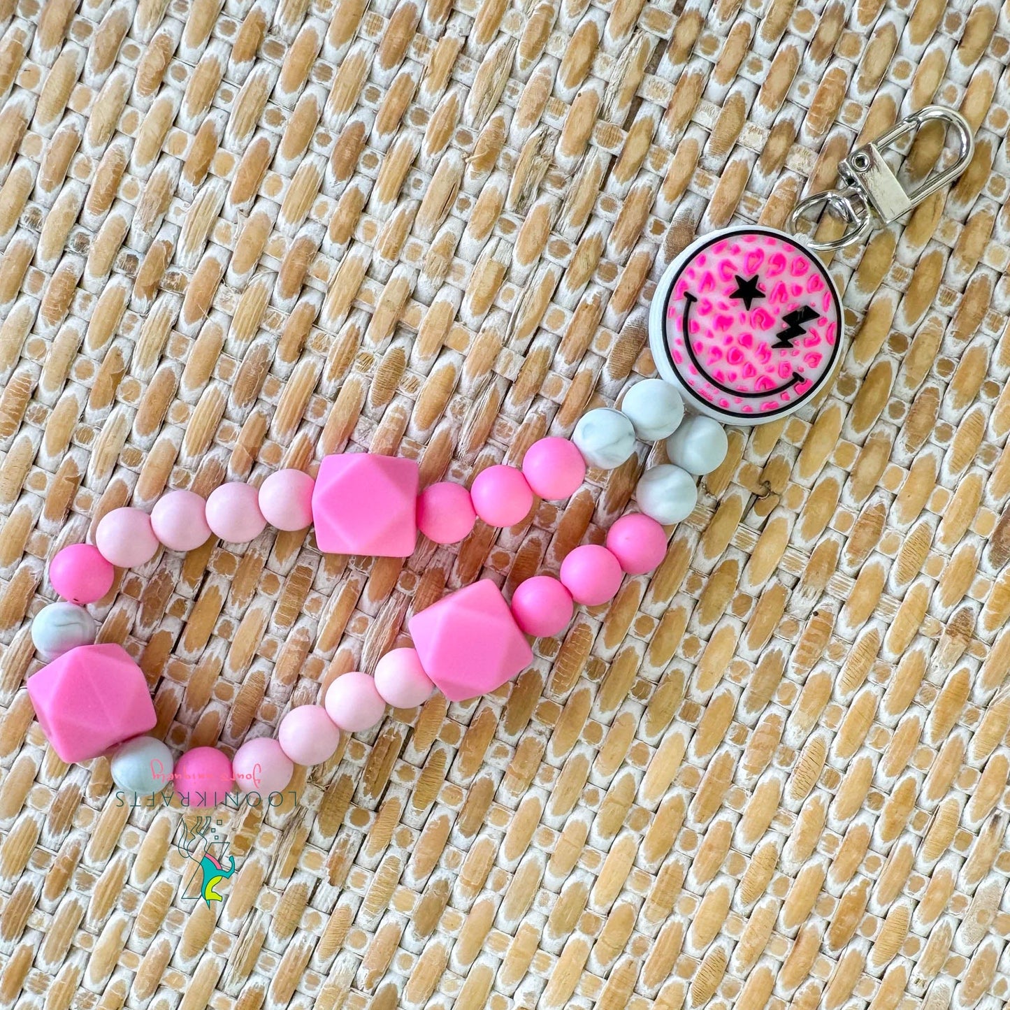 Smile Pink silicone beads wristlet keychain | handmade