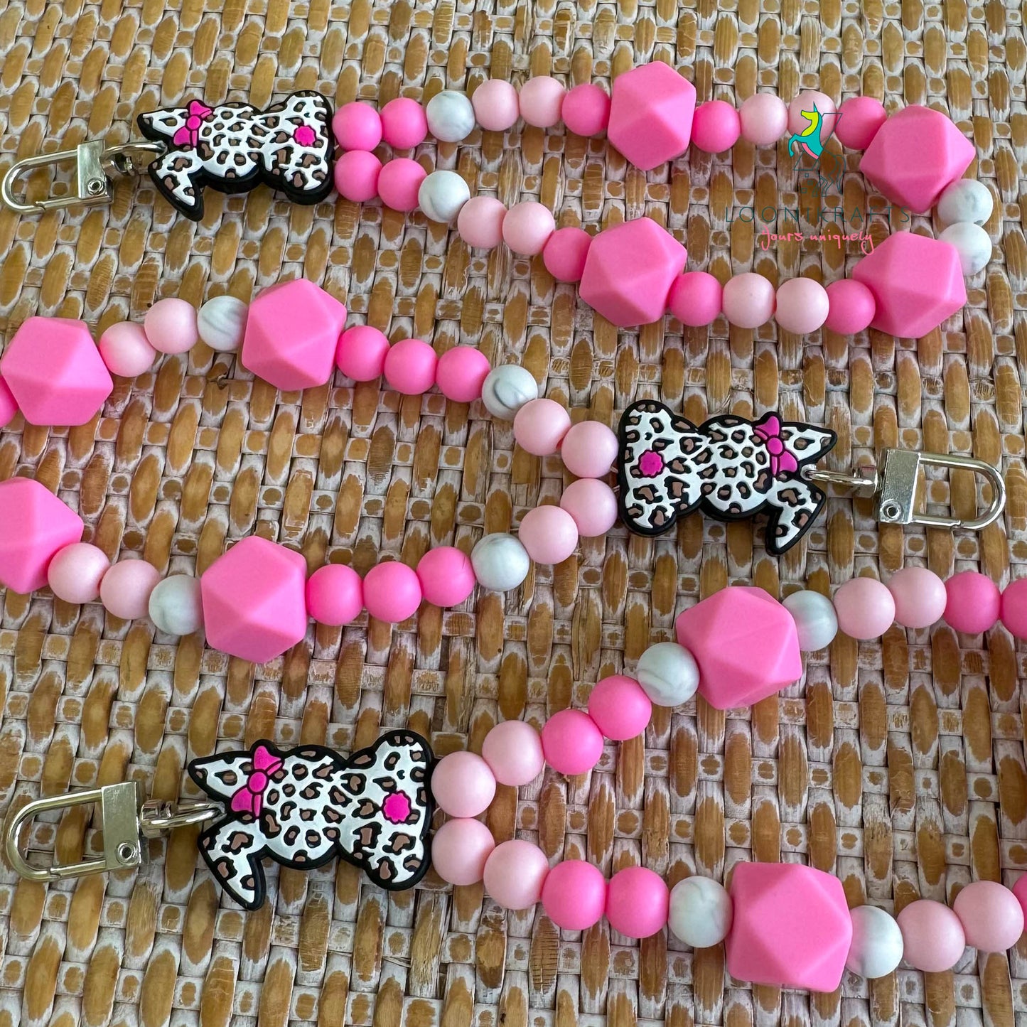 Bunny Pink silicone beads wristlet keychain | handmade