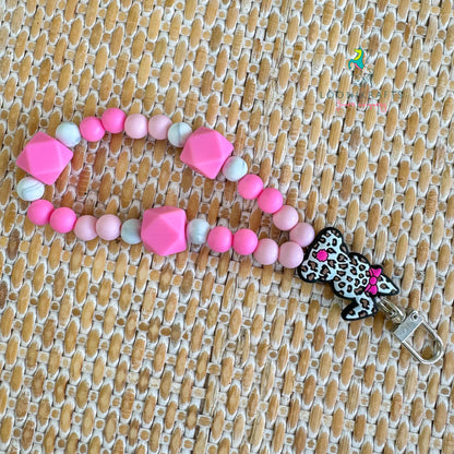 Bunny Pink silicone beads wristlet keychain | handmade