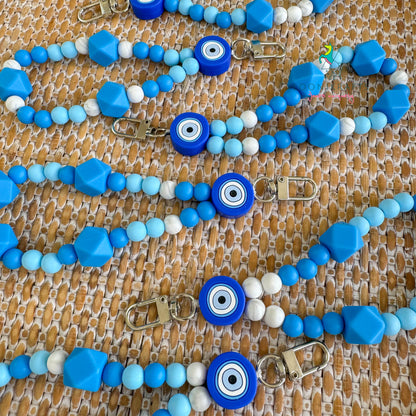 Evil Eye Blue silicone beads wristlet keychain | handmade