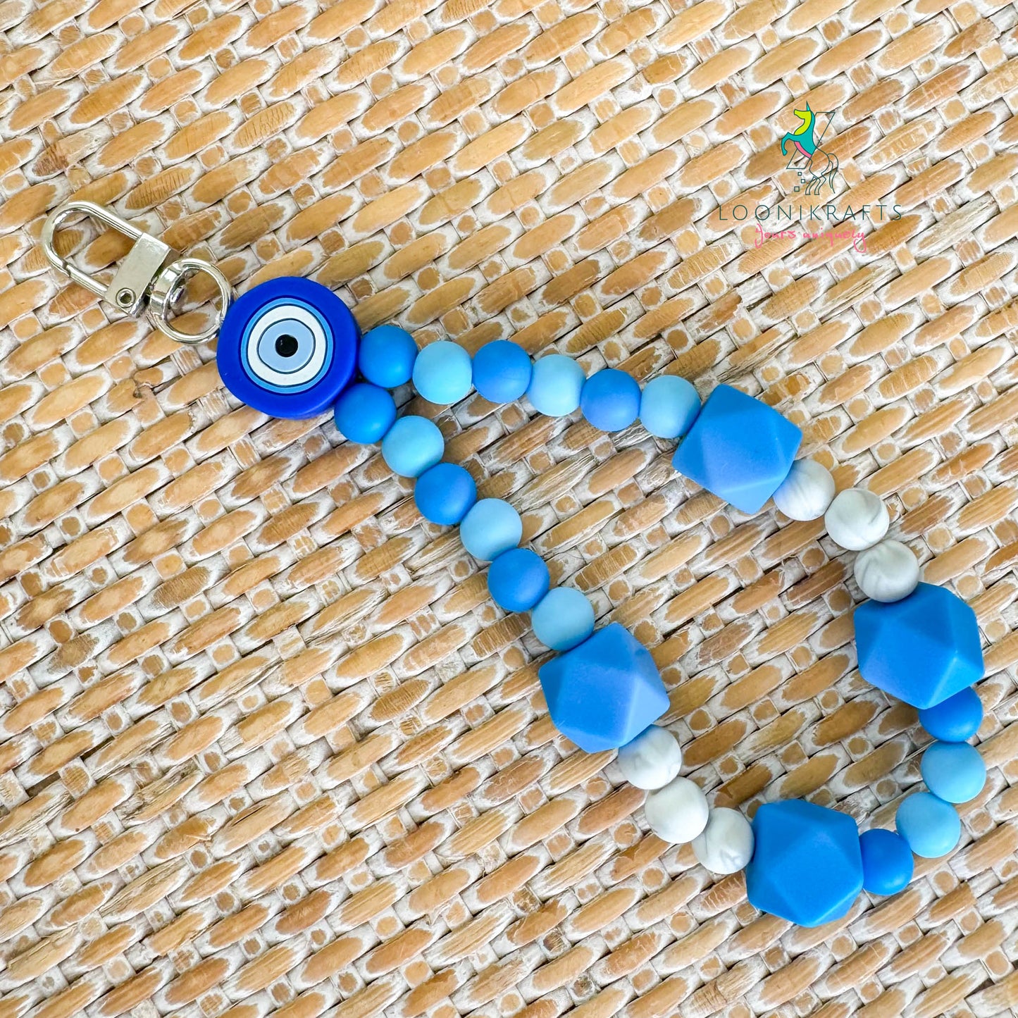 Evil Eye Blue silicone beads wristlet keychain | handmade