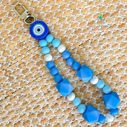 Evil Eye Blue silicone beads wristlet keychain | handmade