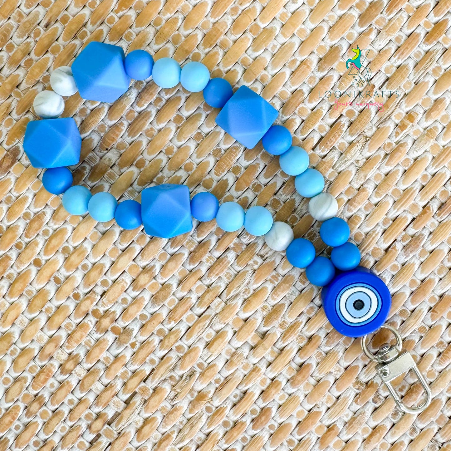 Evil Eye Blue silicone beads wristlet keychain | handmade