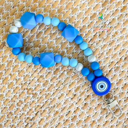 Evil Eye Blue silicone beads wristlet keychain | handmade