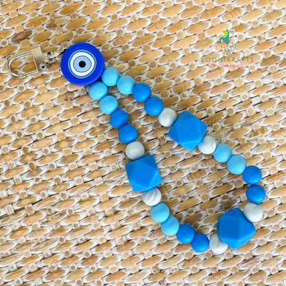 Evil Eye Blue silicone beads wristlet keychain | handmade