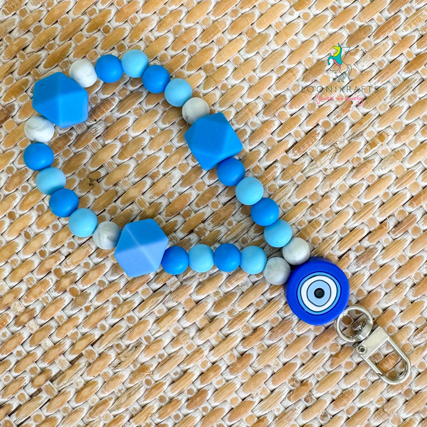 Evil Eye Blue silicone beads wristlet keychain | handmade