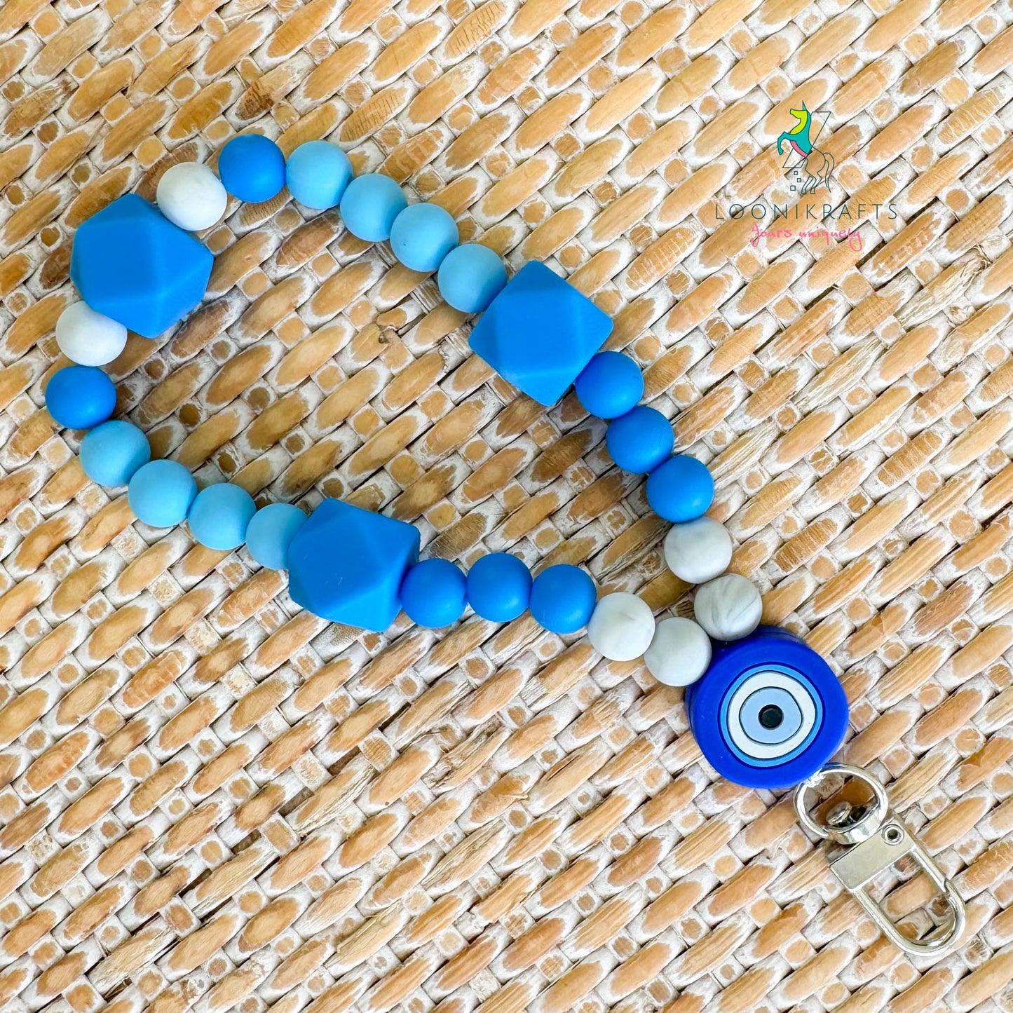 Evil Eye Blue silicone beads wristlet keychain | handmade