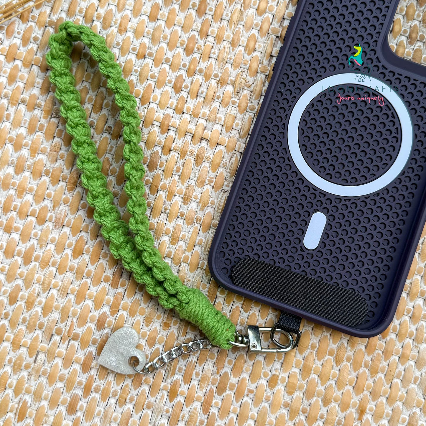 Macrame phone strap wristlet with resin charm | handmade