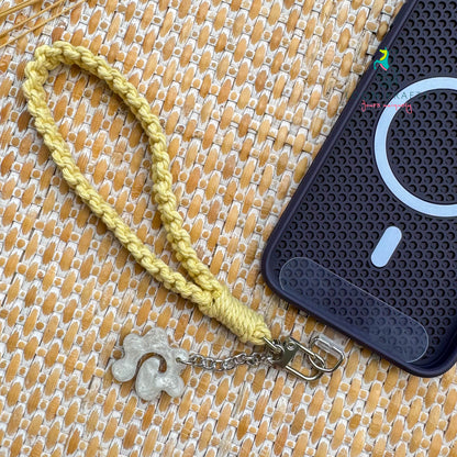 Macrame phone strap wristlet with resin charm | handmade