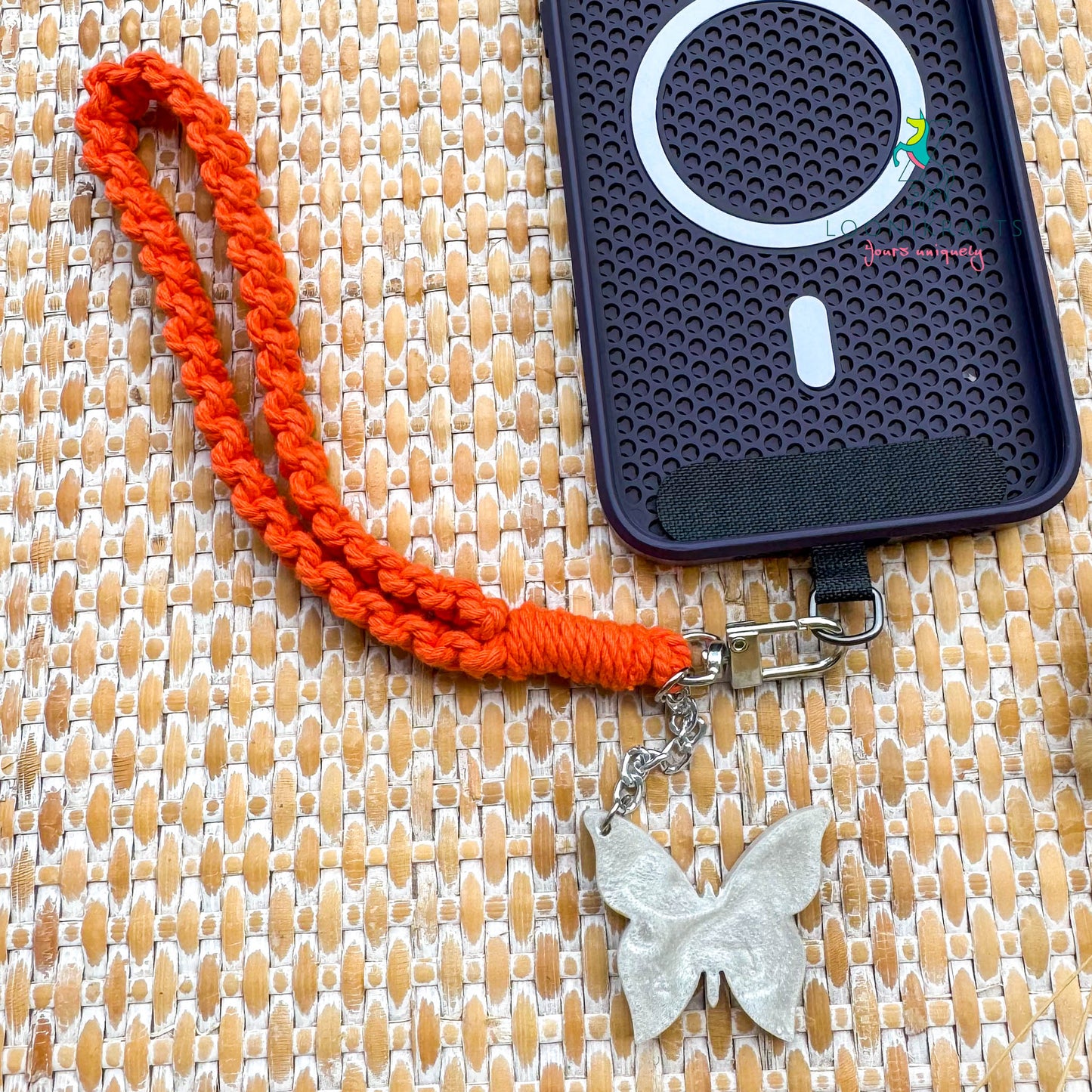 Macrame phone strap wristlet with resin charm | handmade