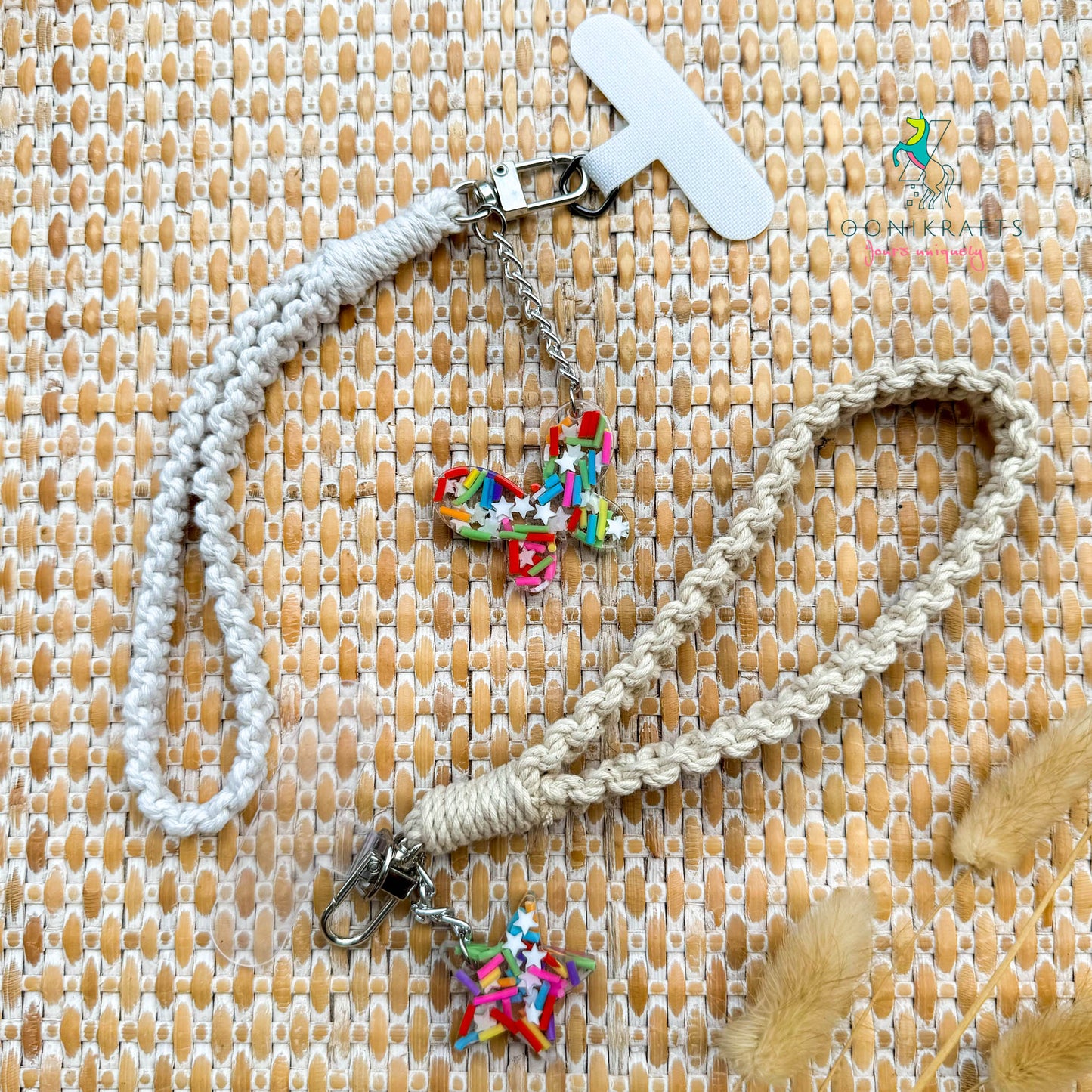 Macrame phone strap wristlet with resin charm | handmade