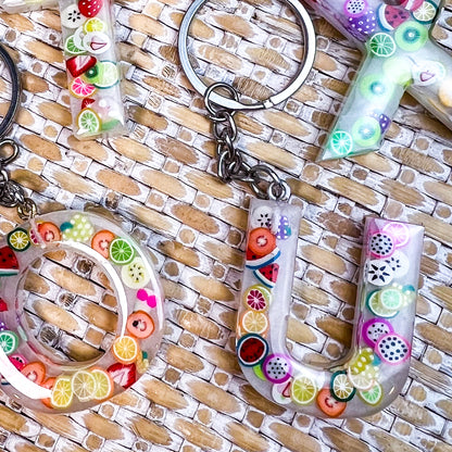 Fruity A-Z resin keyring | handmade keyring with fruits - LooniKrafts