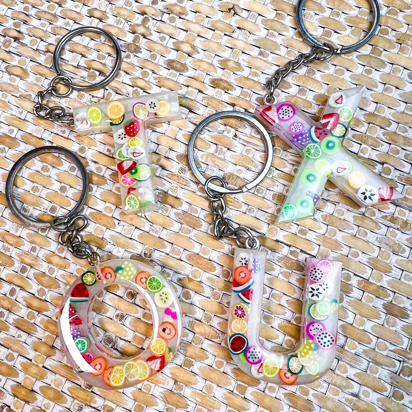 Fruity A-Z resin keyring | handmade keyring with fruits - LooniKrafts