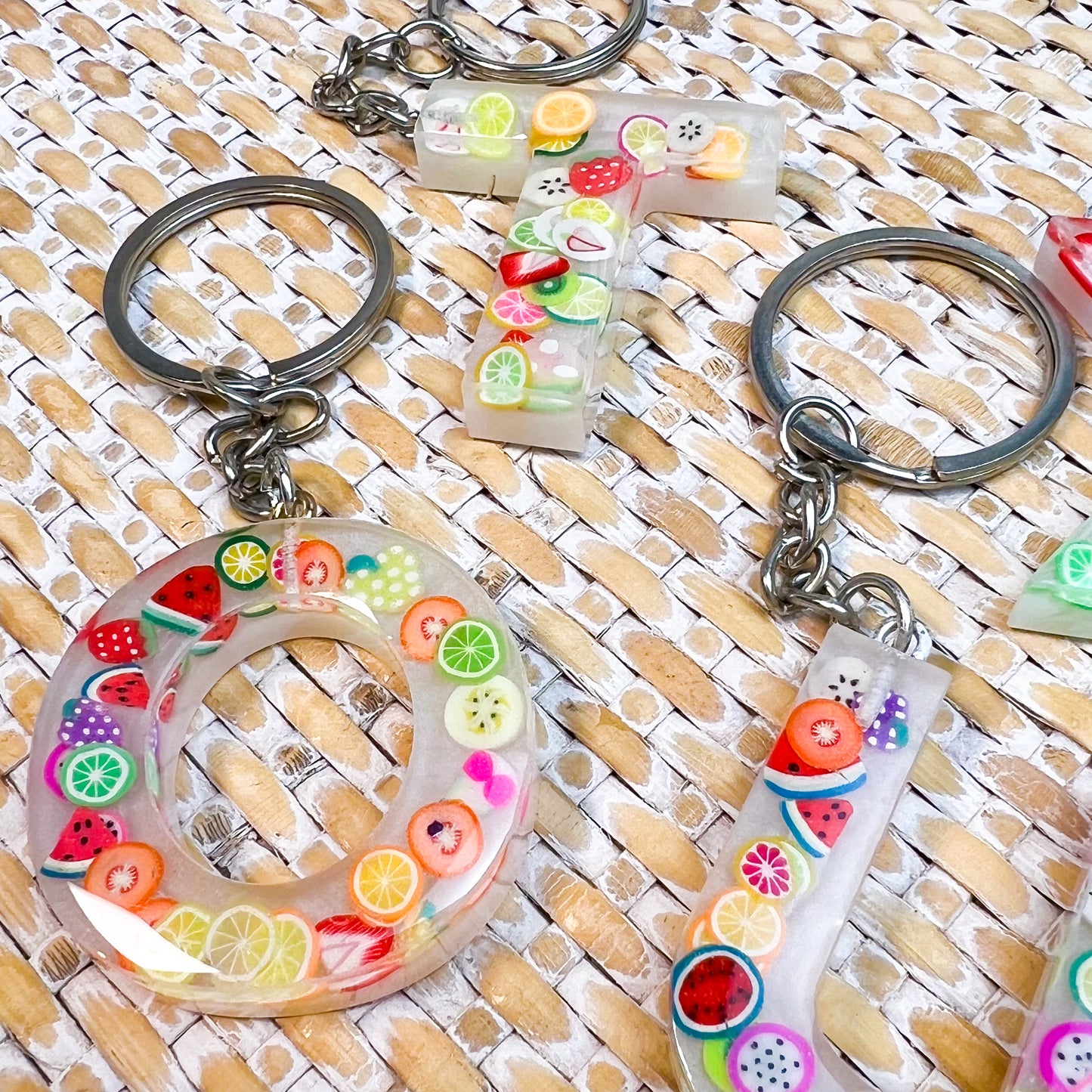 Fruity A-Z resin keyring | handmade keyring with fruits - LooniKrafts