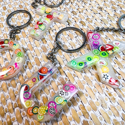 Fruity A-Z resin keyring | handmade keyring with fruits - LooniKrafts